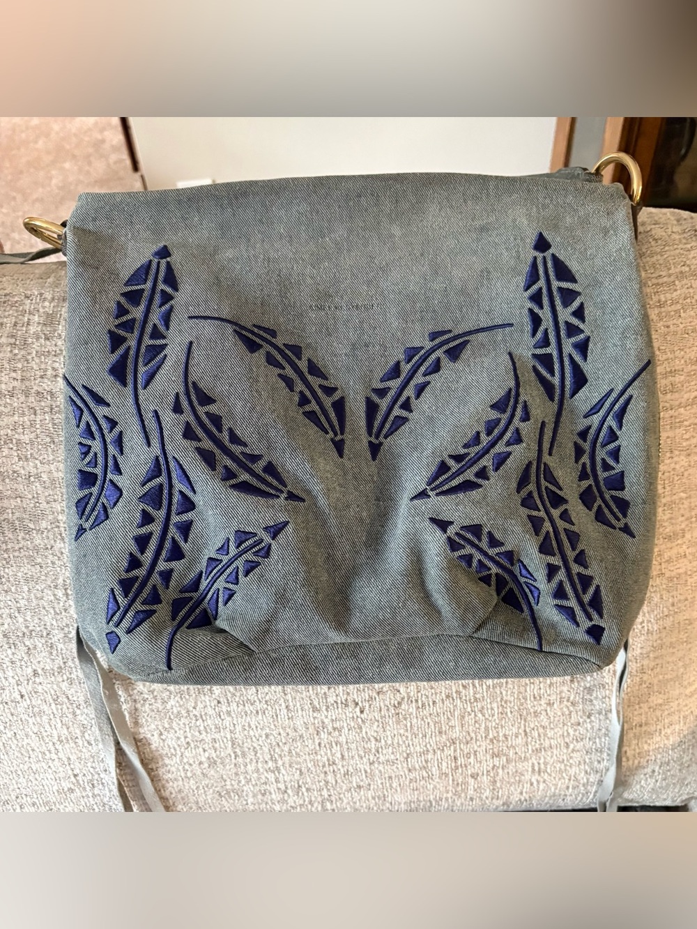 AIMEE KESTENBERG blue denim medium
satchel with stunning embroidery
